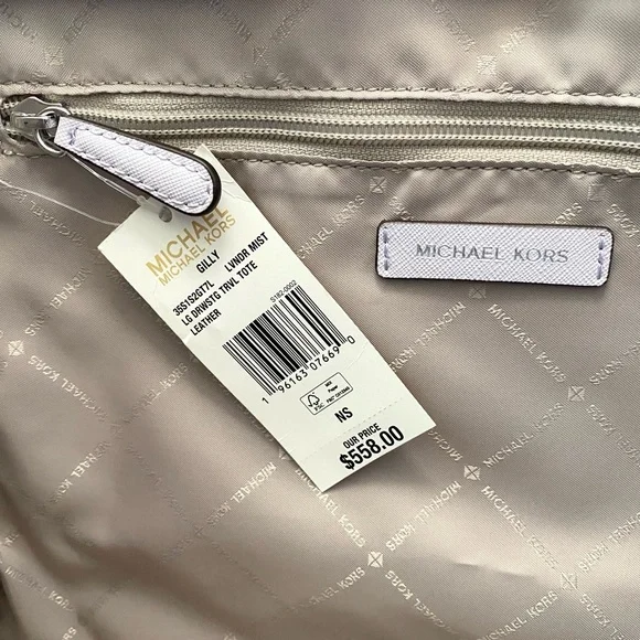 Michael Kors Gilly XL Drawstring Tote Saffiano Leather in Lavender Mist Color - Picture 9 of 12